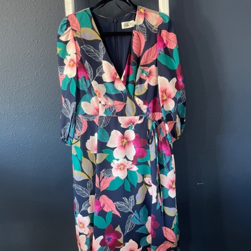 Eliza J Floral Print Faux Wrap Dress